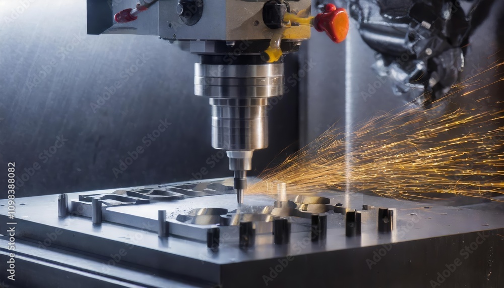 Poster high-precision cnc milling machine in action - cutting metal with advanced modern processing technol