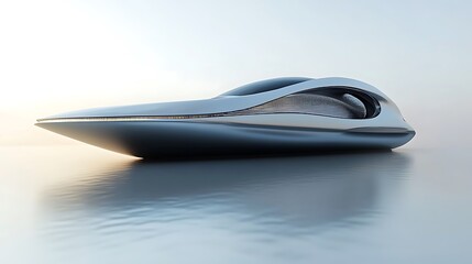 A yacht in a sleek modern design, resting on a seamless white backdrop