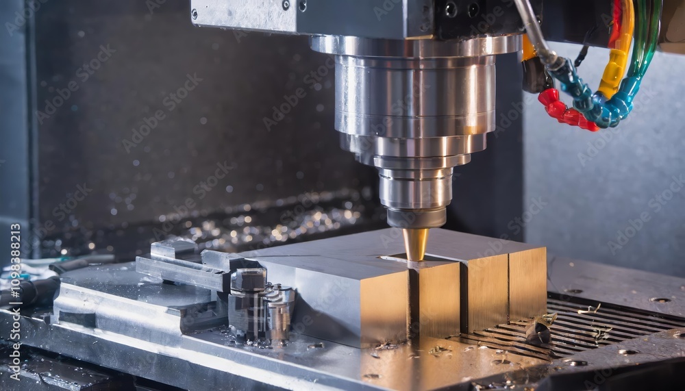 Poster high-precision metalworking with cnc milling machine - advanced cutting metal processing technology 