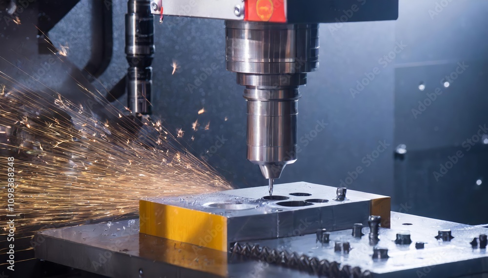 Poster advanced metalworking cnc milling machine in action: high-precision cutting with modern processing t