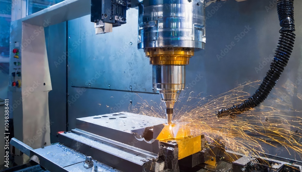Aufkleber metalworking cnc milling machine in action: advanced hi-technology machining for precision engineeri
