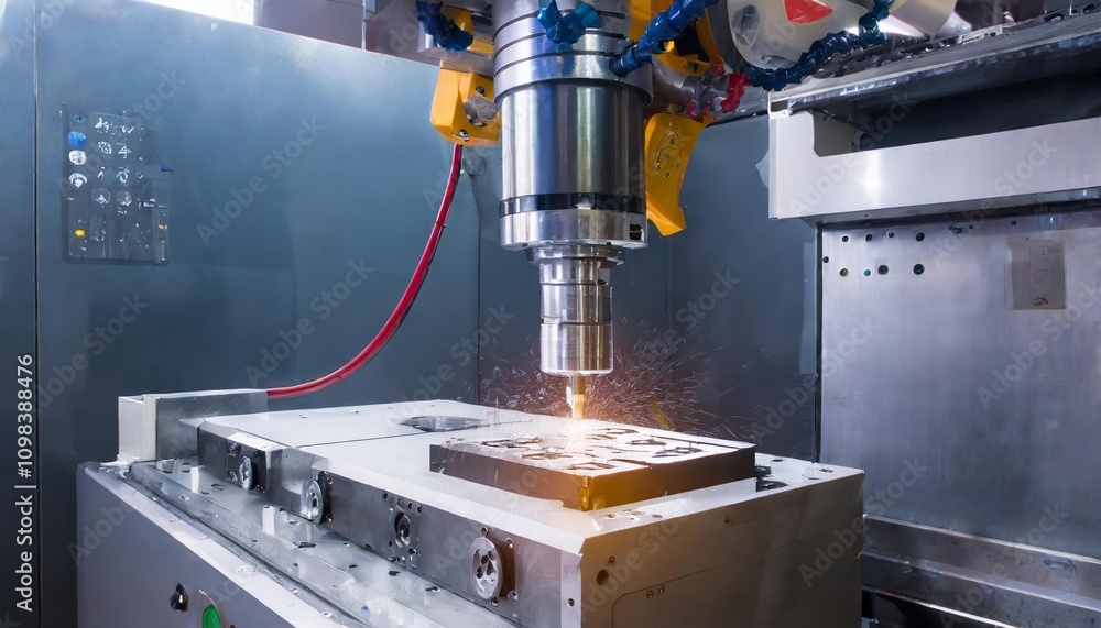 Poster advanced metalworking cnc milling machine in operation: a hi-technology precision machining concept 