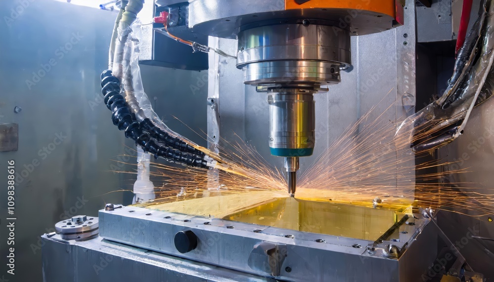 Poster advanced metalworking cnc milling machine in action: high-precision hi-technology machining for indu