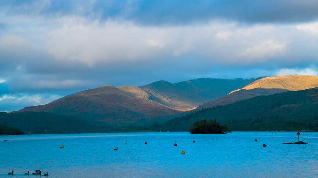 Time lapse video of Wendemire lake and the autumnal cloudy landscape. 