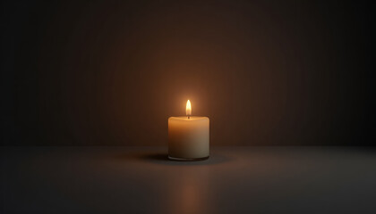 Single candle with bright flame on simple surface, minimalistic design and serene atmosphere