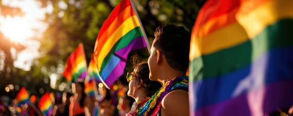 Diverse families marching together with pride city park event coverage outdoor community spirit lgbtq+ allyship