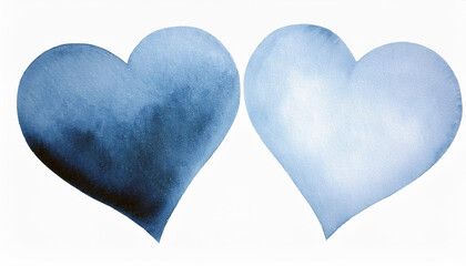 Fototapeta premium Two Watercolor Hearts Blue Shades Romantic Love Valentine s Day