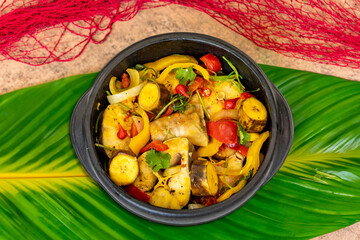 Typical Brazilian tropical fish stew with palm oil, coconut milk and traditional beach spices
