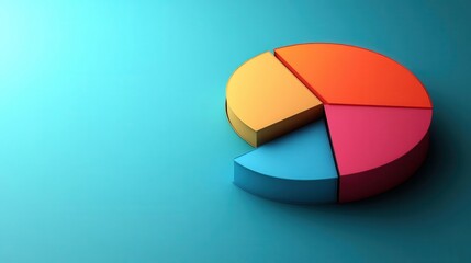 Obraz premium A colorful, modern pie chart on a teal background, representing data distribution with distinct segments.