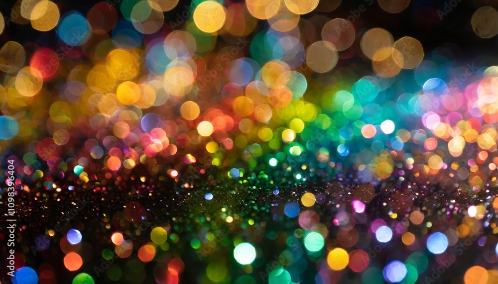 Poster vivid multicolor bokeh with blurry lights and a dreamy, blurred background showcasing a cascade of r