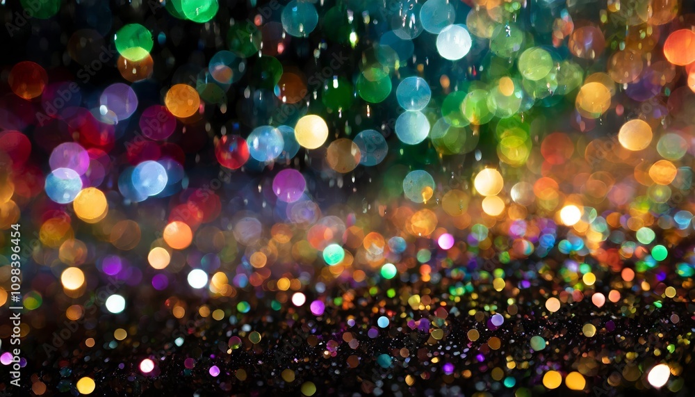 Poster enchanting multicolor bokeh with raining light effects and blurry rainbow confettis creating a magic