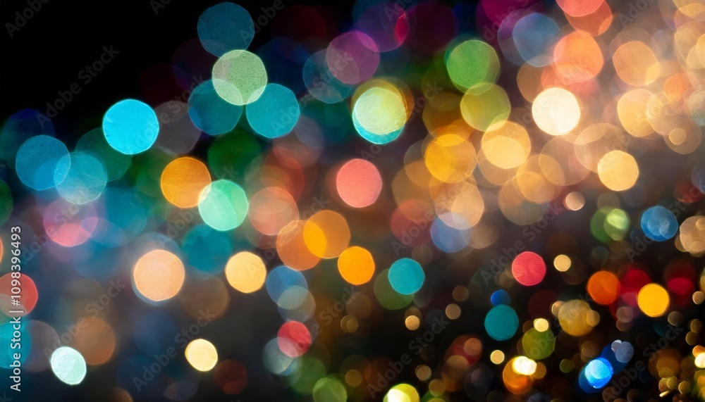 Poster multicolor bokeh raining lights with a blurry background of vibrant rainbow confetti creating a dazz