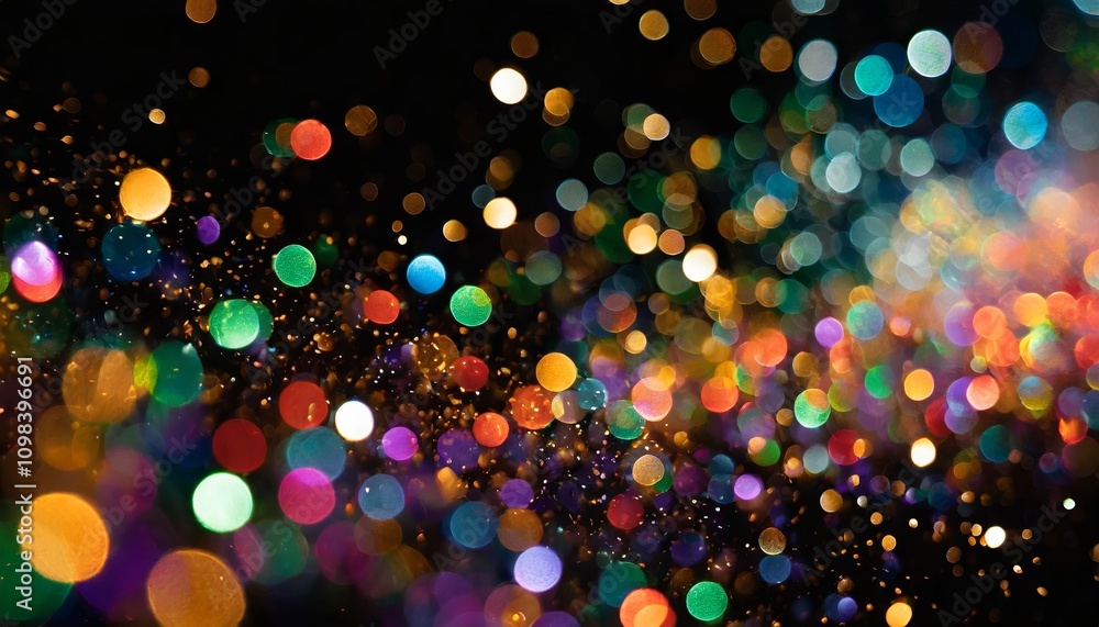 Poster vivid multicolor bokeh with raining light effects, featuring blurry lights and a dreamy blurry backg