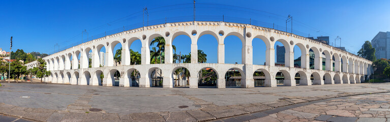 Naklejka premium Famous Lapa Arches (Lapa Arch), Urban landscape in the city of Rio de Janeiro. Architecture and historic landmark of Rio de Janeiro, Brazil