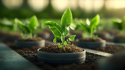 Captivating smart farming concept art highlighting the cultivation of lush green corn seedlings with vibrant leaves and precise rows of emerging plants