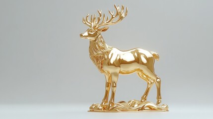 Golden deer sculpture on white background.