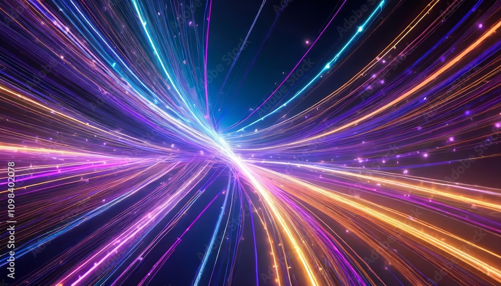 Poster vibrant neon fiber optic lines abstract texture â€“ dynamic speed lines technology background with f