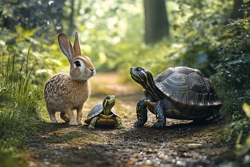  hare and turtle in the  garden