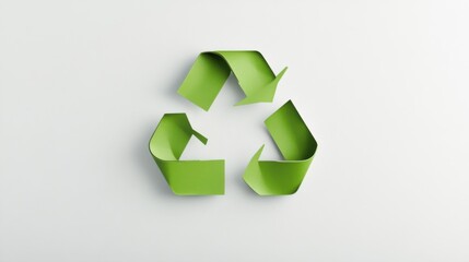 Obraz premium A clean white background featuring a green recycling symbol, representing eco-friendly practices and sustainability, Simplified flat paper art illustration of