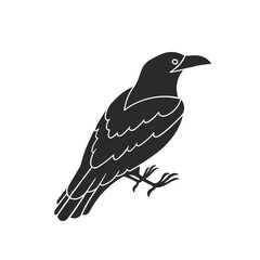 Fototapeta premium Vector hand drawn illustration of raven. Black and white sticker with crow. The witch's pet is a symbol of dark magic.