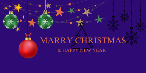 Watercolor Christmas card with Fir branches, christmas balls, presents and place for text. Vector illustration for greeting card and invitation. Winter holidays poster.