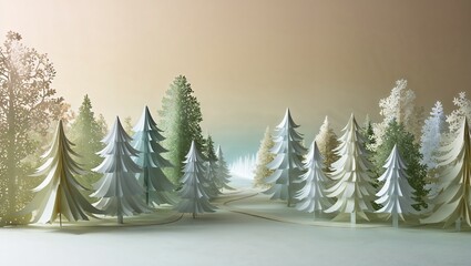 Elaborate paper forest with various stylized trees
