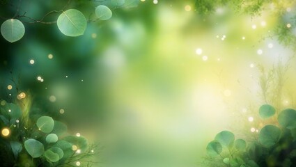 Obraz premium Dreamy forest backdrop with soft green bokeh lights