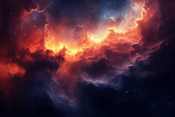 Fototapeta premium Stunning Nebula in Deep Space Featuring Vibrant Colors and Star Clusters for Sci-Fi, Astronomy, and Educational Visuals