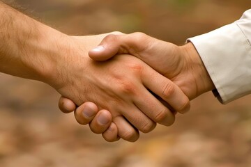 Closeup of hands shaking over an accomplished business deal ,Two individuals shaking hands , symbolizing agreement and collaboration.
