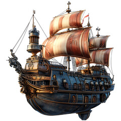 Naklejka premium A magical flying pirate ship isolated on transparent background