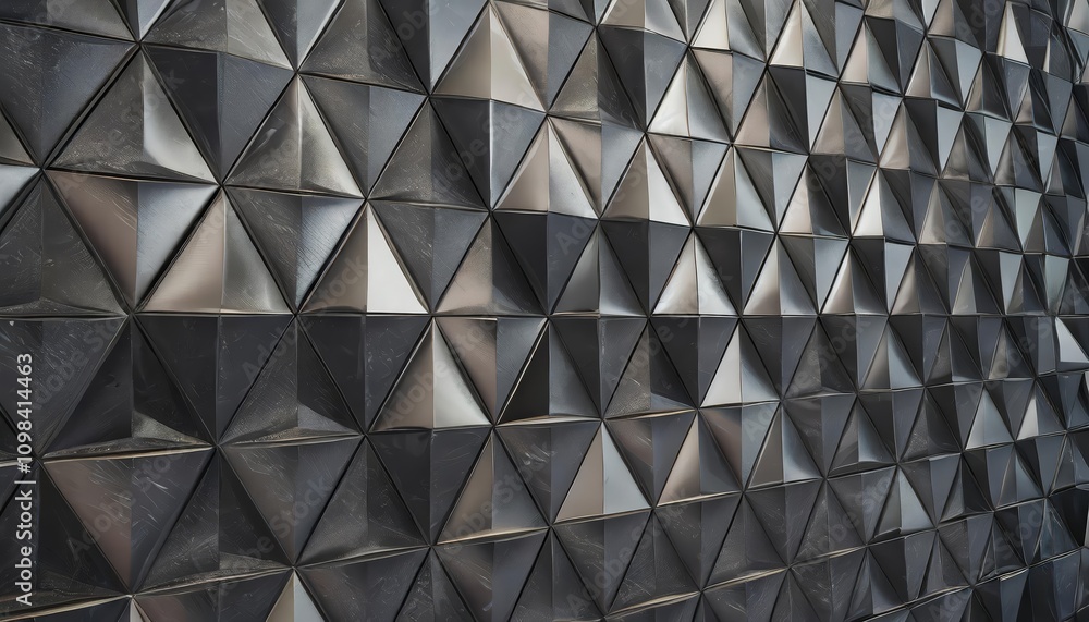 Poster elegant d triangular tile wallpaper with polished semigloss black finish: geometric wall design feat