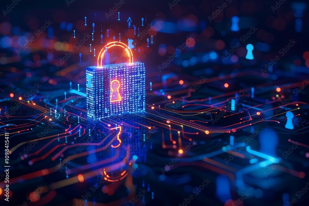 Poster a visual representation of cyber security measures and data protection strategies in the modern digi