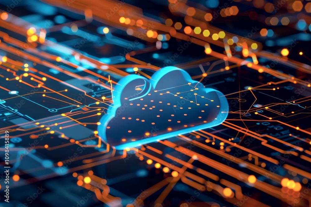 Poster a visual representation of cloud computing symbolizing its pivotal role in the future of the interne