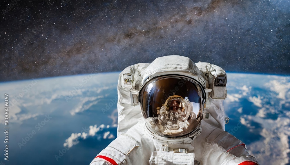 Poster majestic portrait of an astronaut floating in the vastness of space, capturing the wonders of ai art