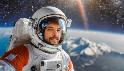 A breathtaking portrait of an astronaut gracefully floating in the vast expanse of space, set against a cosmic backdrop. This AI-generated artwork captures the essence of exploration and