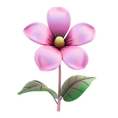 Fototapeta premium 3D Beautiful pink flower isolated. Vibrant pink flower with lush green leaves, perfect for designing floral arrangements. 3d render.