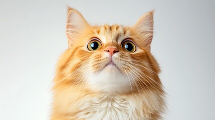 Fototapeta premium Majestic Ginger Cat with Bright Eyes and Fluffy Fur Posing Against a Soft Background in Studio Setting, Capturing Its Unique Expression and Character