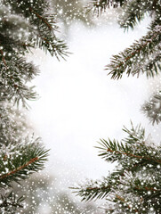 Obraz premium Festive Christmas Frame with Glittering Stars and Snow Dusted Greenery Creating a Perfect Blank Backdrop for Your Holiday Text and Greetings