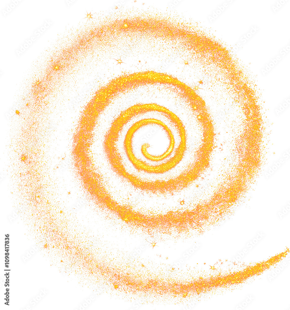Poster a swirling spiral of golden sparkles, creating a mesmerizing and dynamic visual effect.