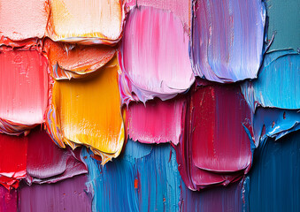 Close-up of a painted canvas with thick acrylic brushstrokes