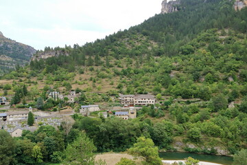 The village of Sainte-Enimie in the Gorges du Tarn, one of the most beautiful villages in France. Occitanie, Lozere, Florac