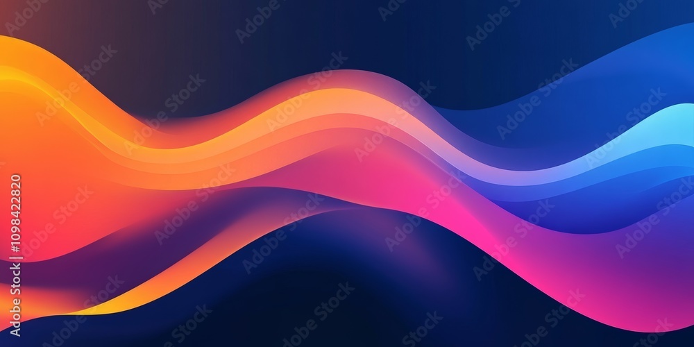 Poster dynamic abstract wave pattern with vibrant gradient colors on a dark background, perfect for digital