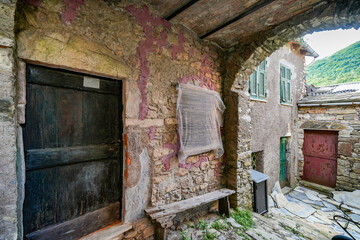 Summer image and architectural details of the medieval image of Cassagna, Liguria, Italy, Europe
