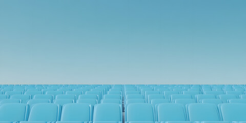 Fototapeta premium Row of Bright Blue Stadium Chairs – Vibrant, Comfortable Seating for Spectators in a Sports Arena