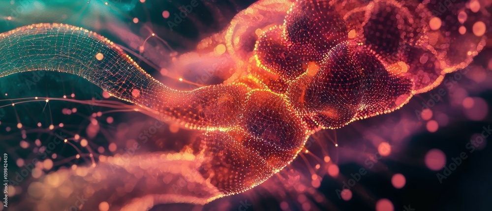 Poster creating intricate holographic layers forming a digital brain in a futuristic tech lab environment w