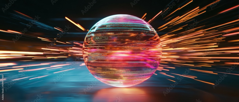 Poster pulsing holographic globe emitting data streams in the future a visualization of global connectivity