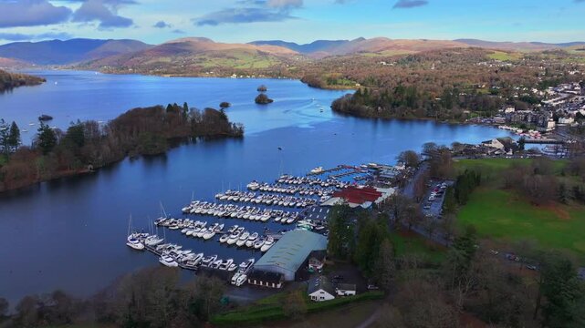 Autumnal aerial video of Wendemire lake in Cumbria - United Kingdom. 