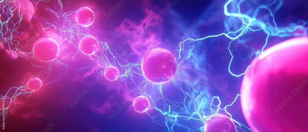 Poster exploring digital web of glowing spheres connected by pulsating energy a futuristic visualization in