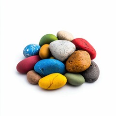 Colorful Pebbles Isolated on White Background