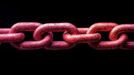 Obraz premium A close-up of a rusty, red chain against a black background, emphasizing texture and color contrasts.